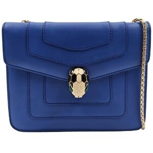 Bvlgari Serpenti Leather Chain Crossbody Bag Blue Snake Head Small